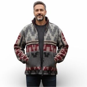 Vintage Artesanías Molina Indian Drawing Blanket Jacket Aztec Western Zip XL